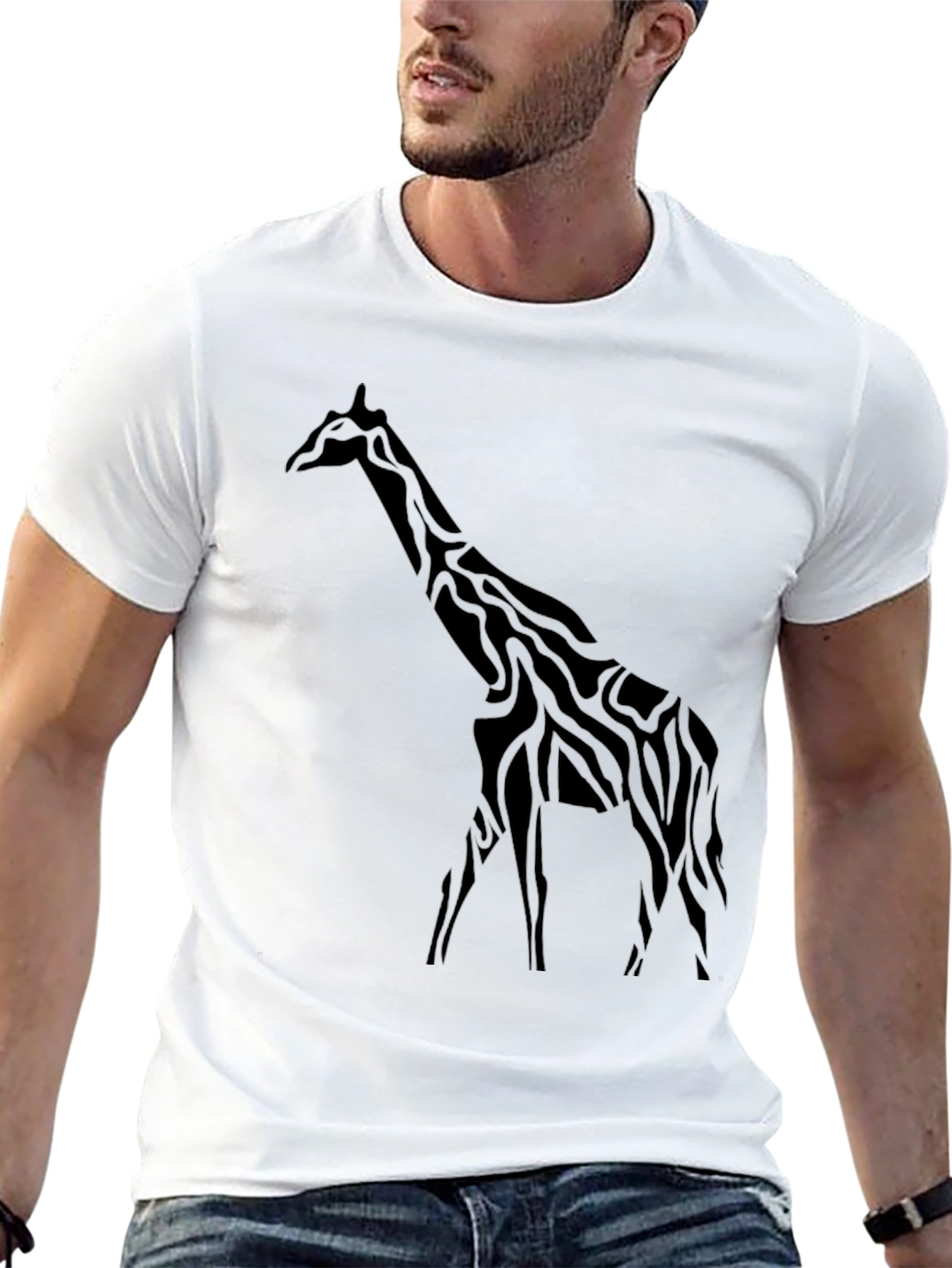 Giraffe Silhouette Mens Black T-Shirt