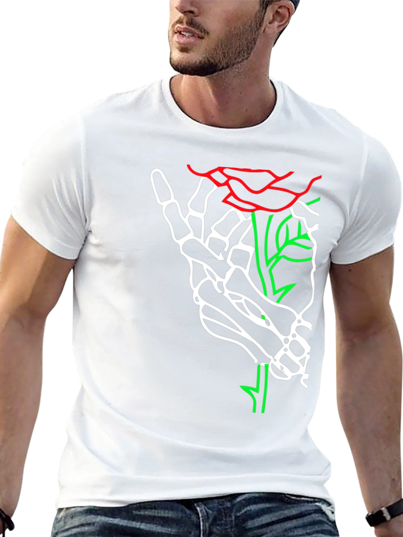Skeleton Hand Rose Graphic Tee - Bold Black T-Shirt