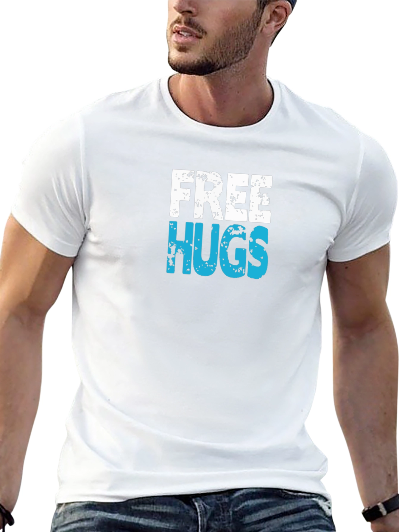 Free Hugs Graphic T-Shirt - Black Cotton Casual Tee