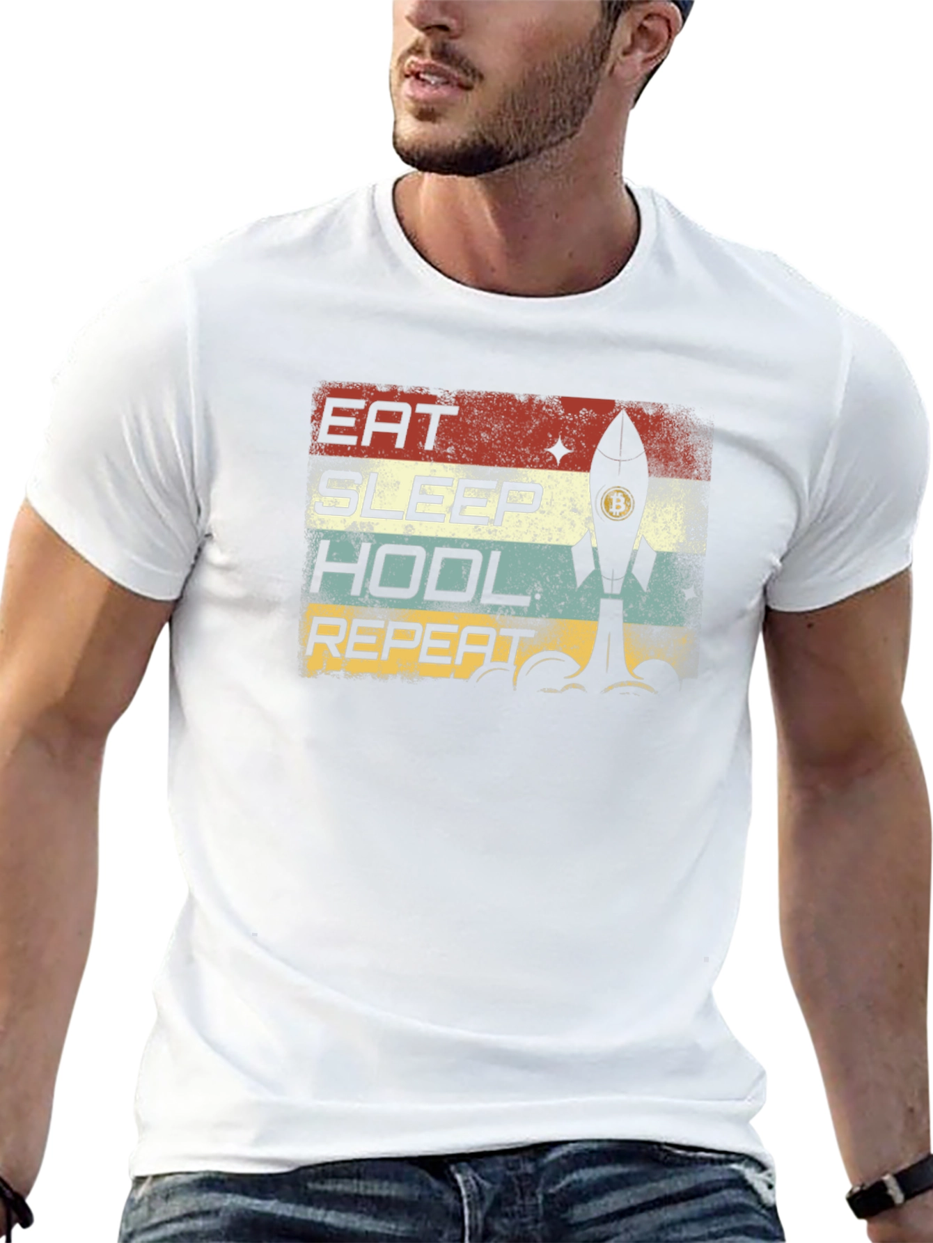 Eat Sleep HODL Repeat Bitcoin Rocket T-Shirt