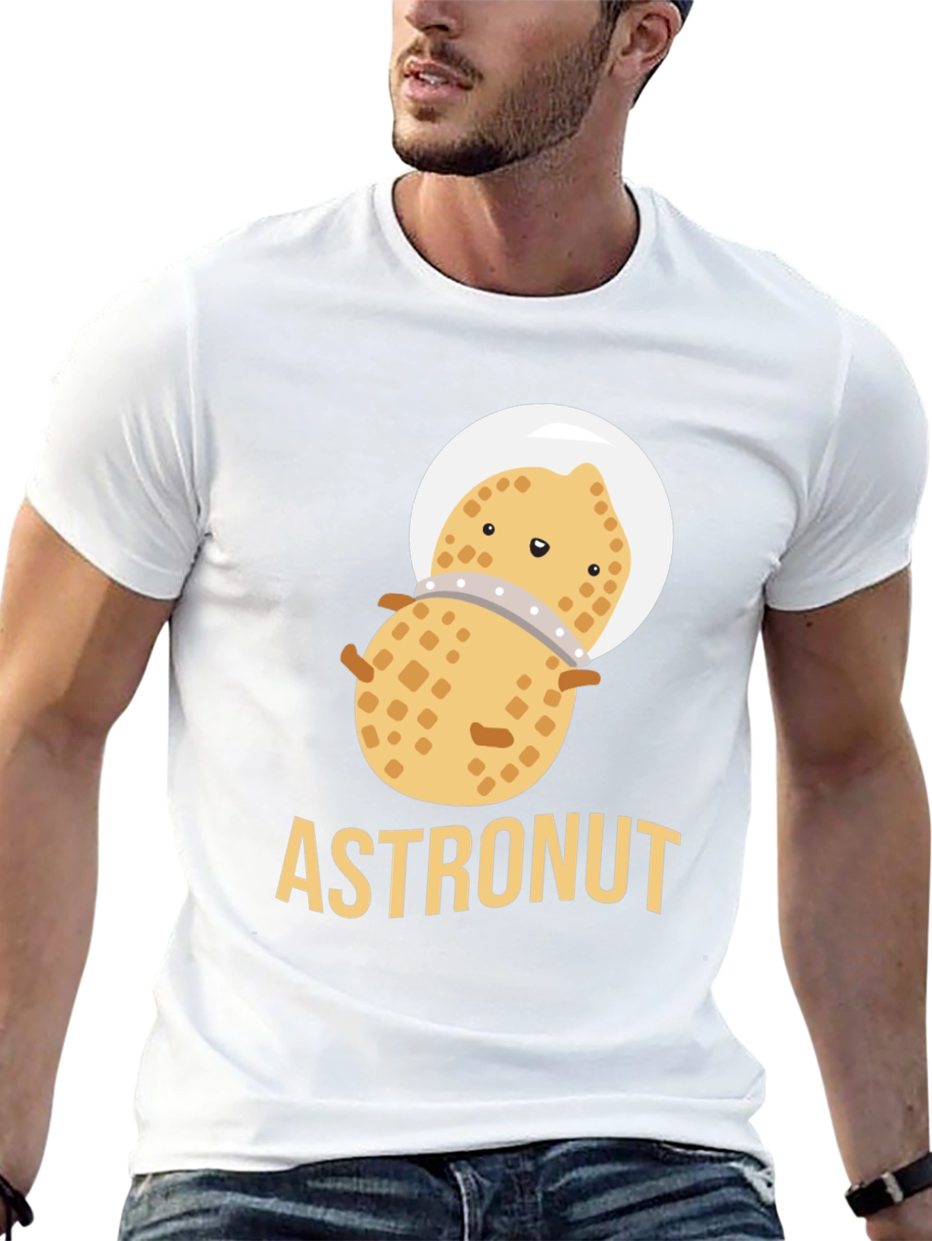 Astronaut Peanut Graphic T-Shirt - Black Cotton Tee