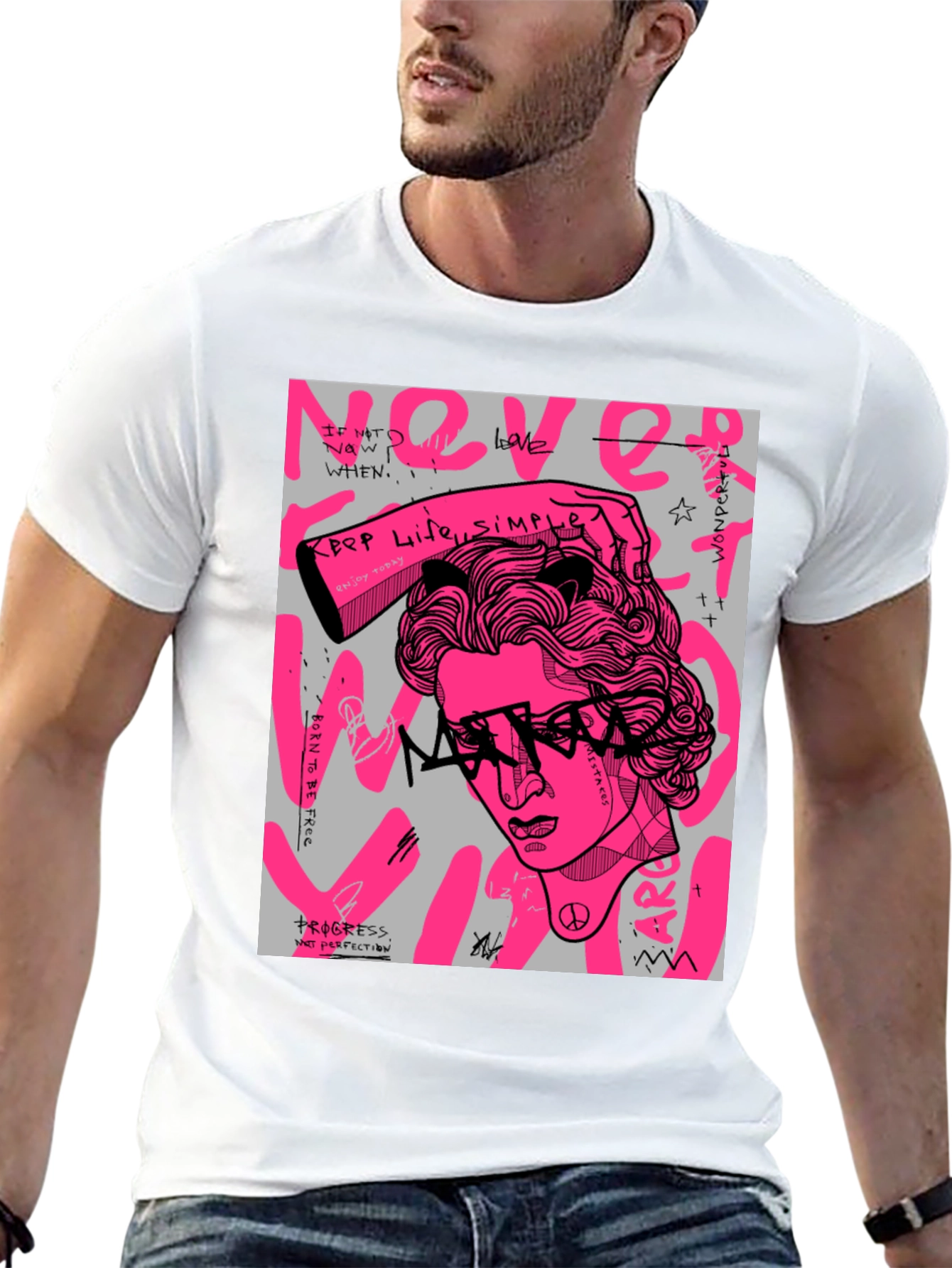 Edgy Graphic Print Mens Black T-Shirt