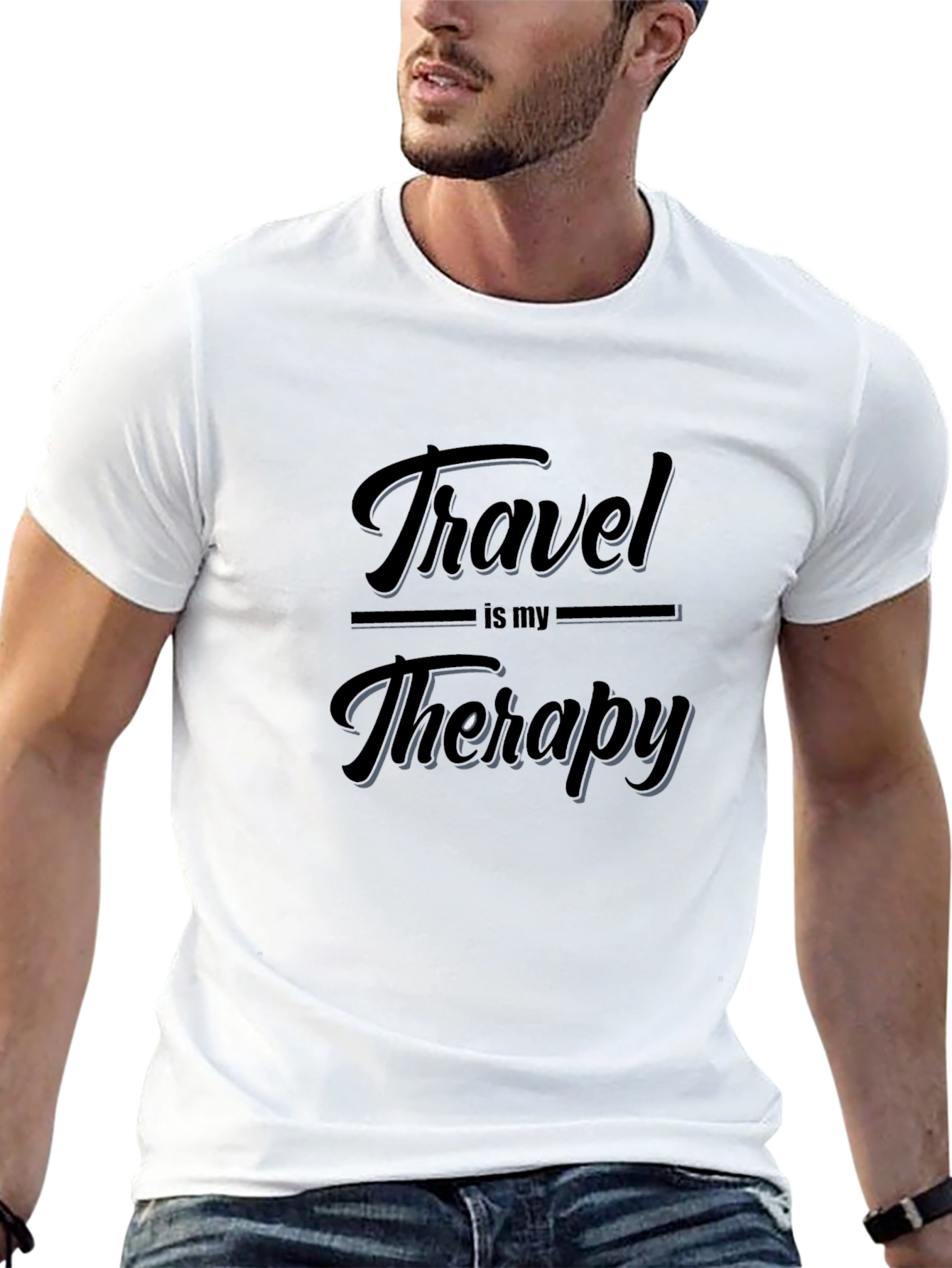 Travel is My Therapy Black Graphic T-Shirt