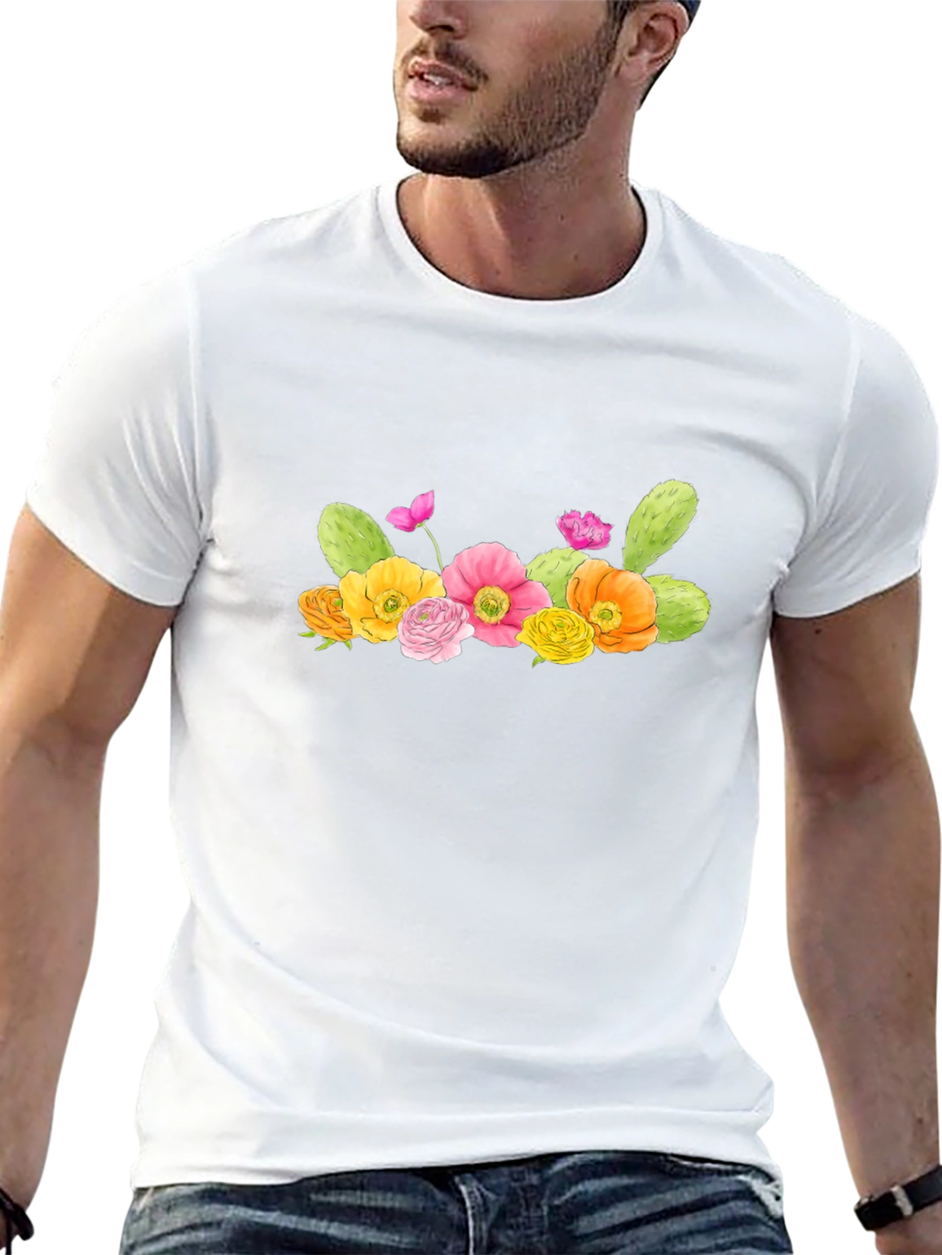 Floral Cactus Graphic T-Shirt - Desert Bloom