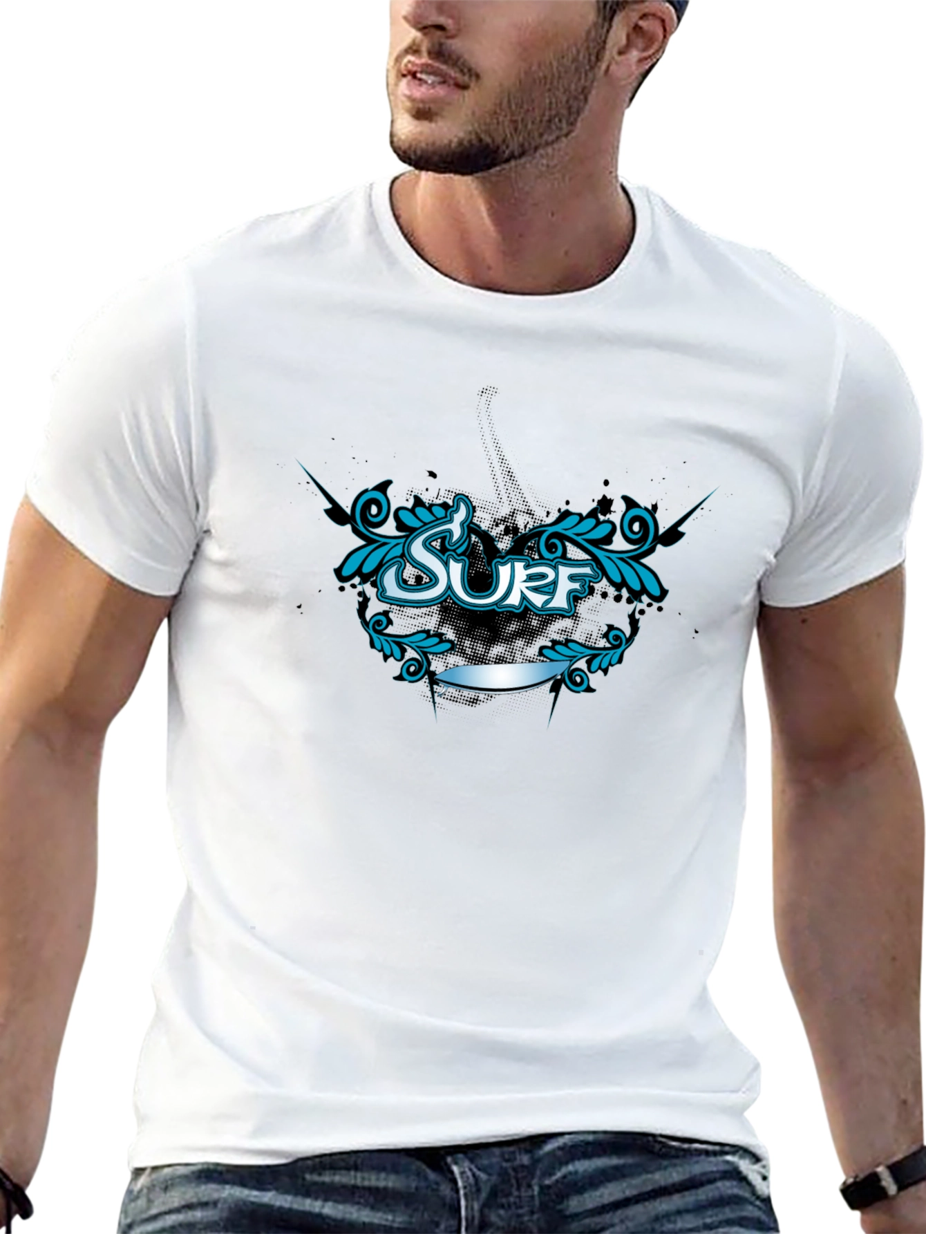 Surf Graphic Tee - Black Cotton T-Shirt