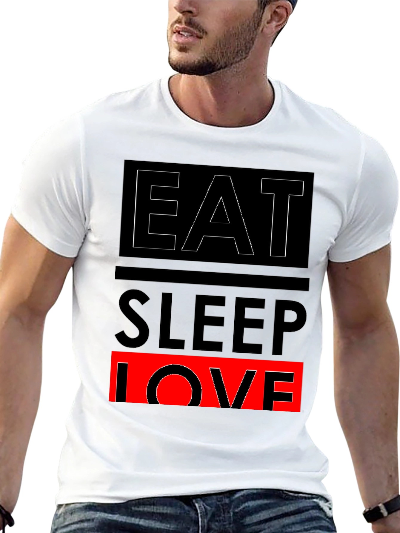 Eat Sleep Love Graphic Print Black T-Shirt
