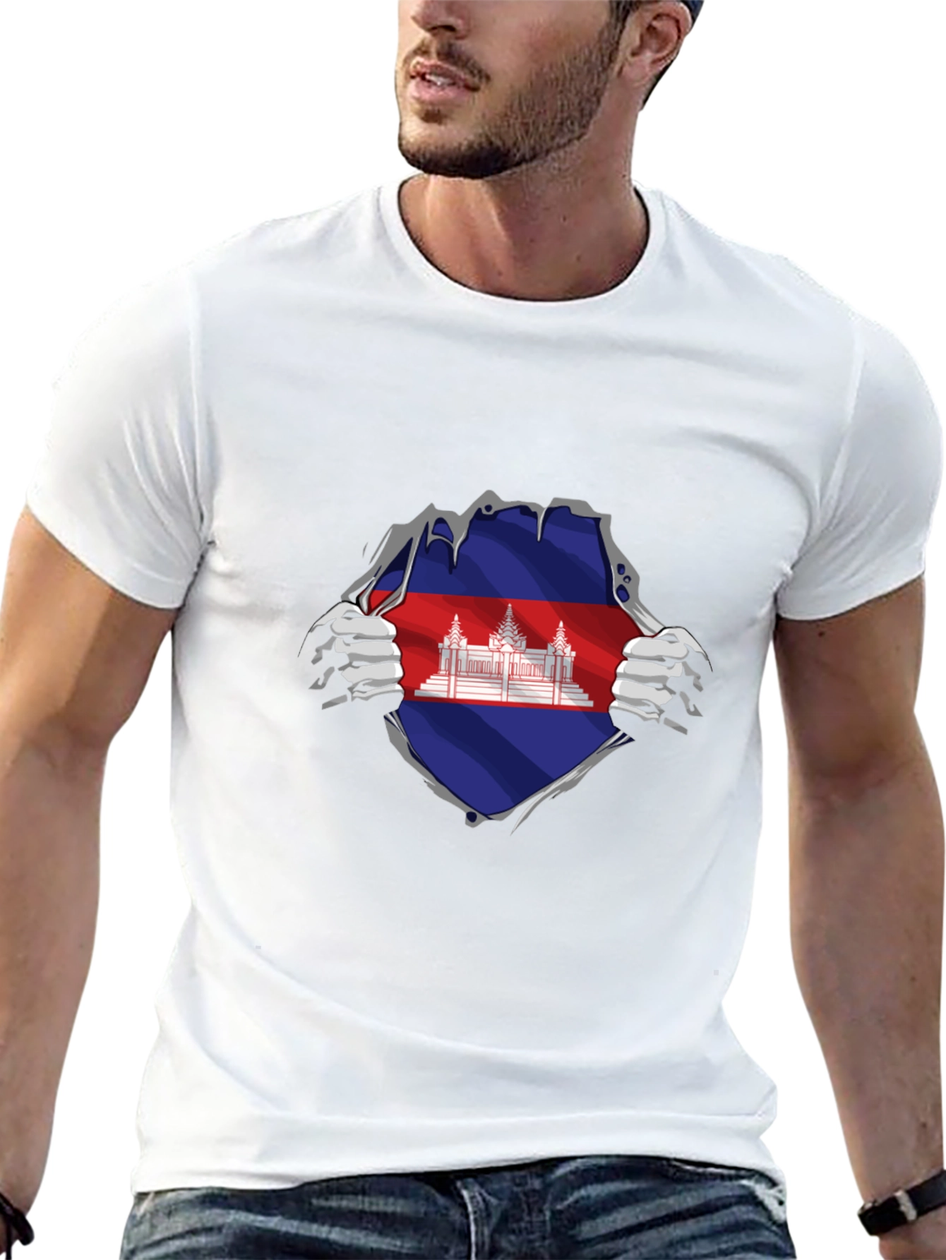 Cambodia Flag Ripped T-Shirt