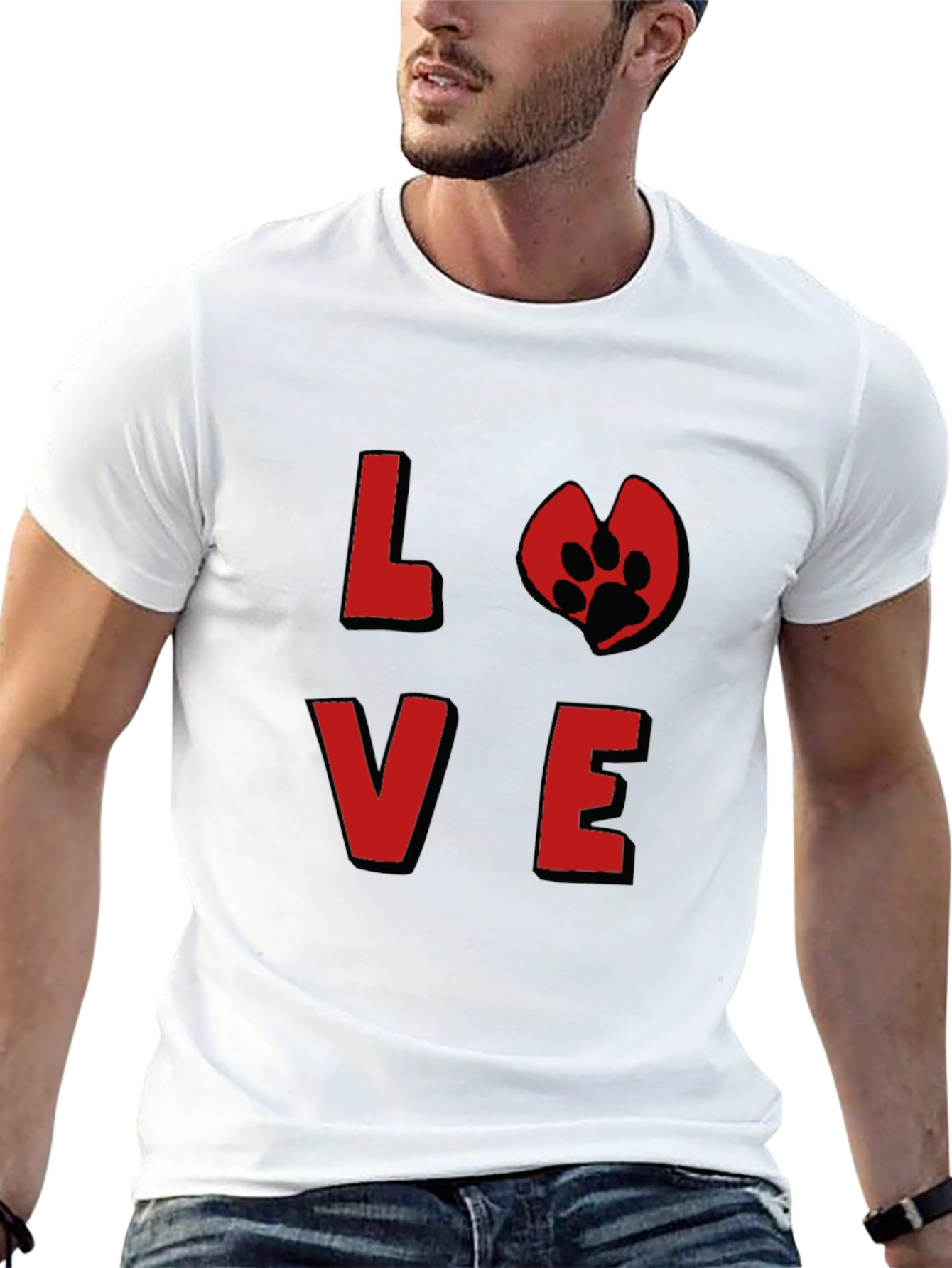 Love Paw Print Graphic Tee - Black Cotton T-Shirt