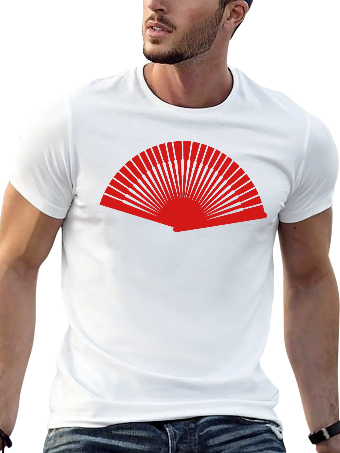 Red Fan Graphic Black T-Shirt - Stylish Casual Wear