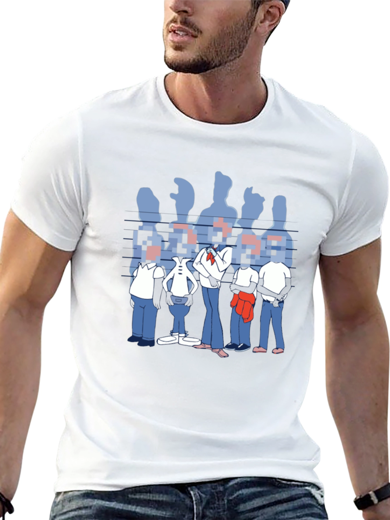 Pixelated Faces Graphic Black T-Shirt