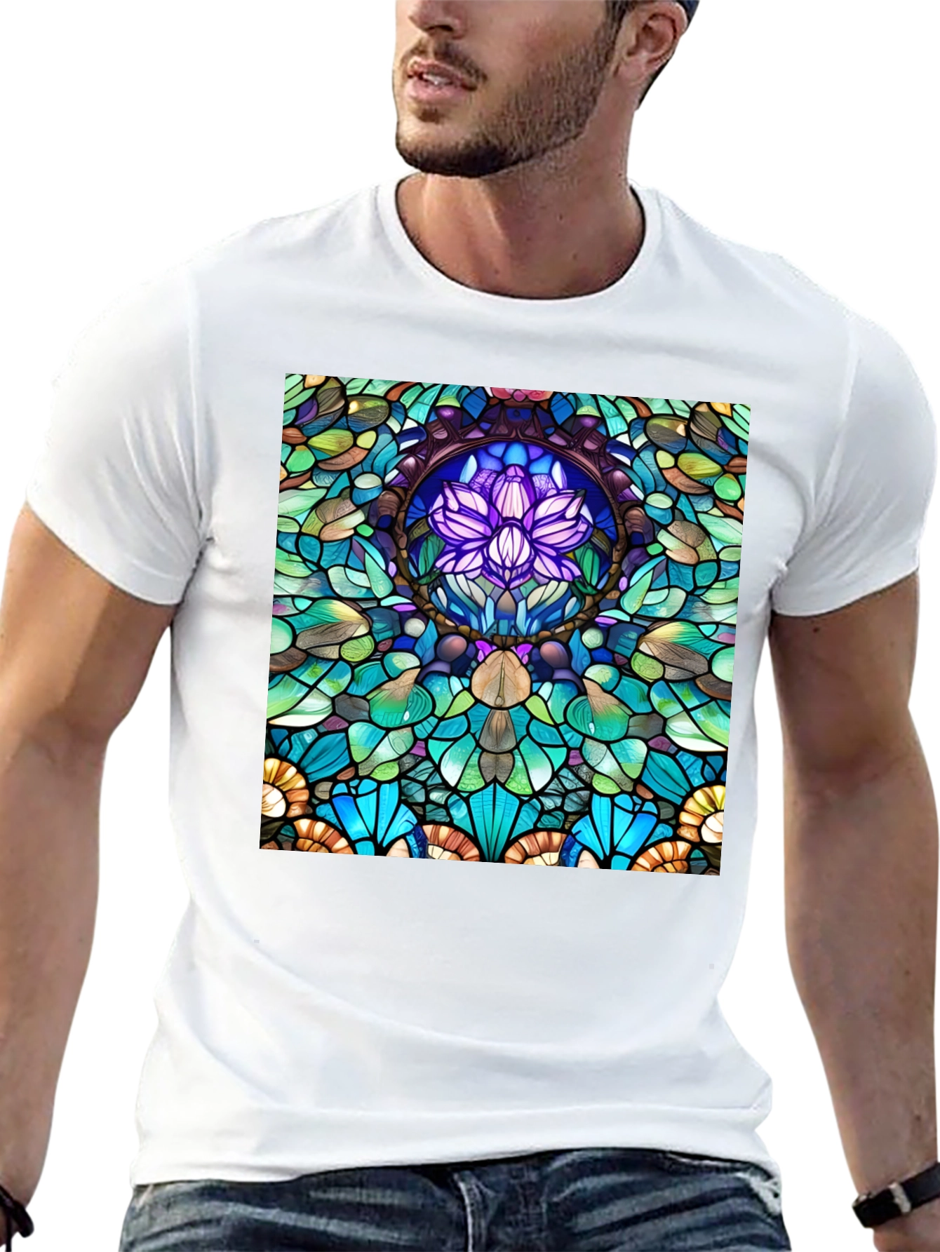Stained Glass Lotus T-Shirt - Unique Art Tee
