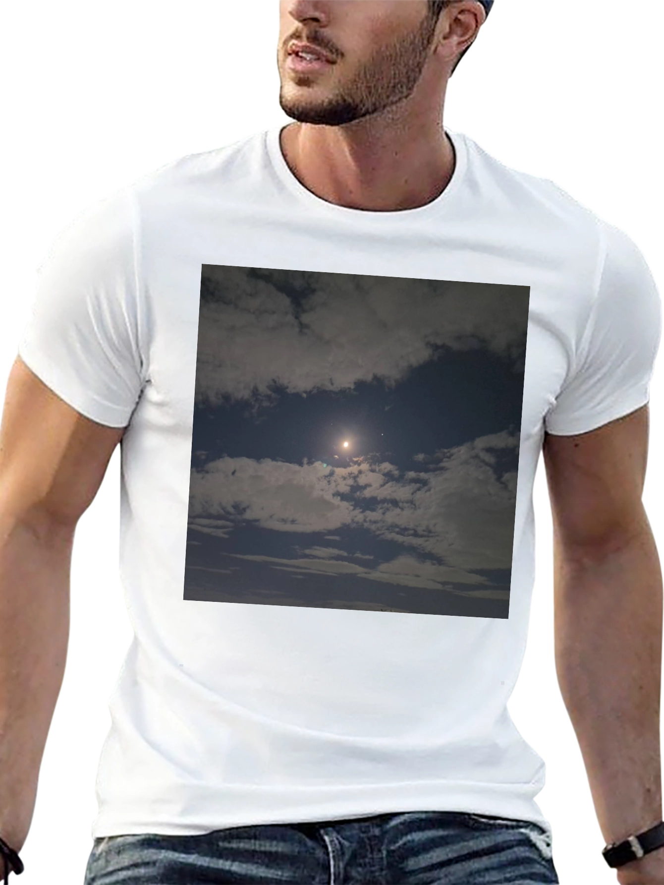 Night Sky Moon Cloud Graphic Black Tee