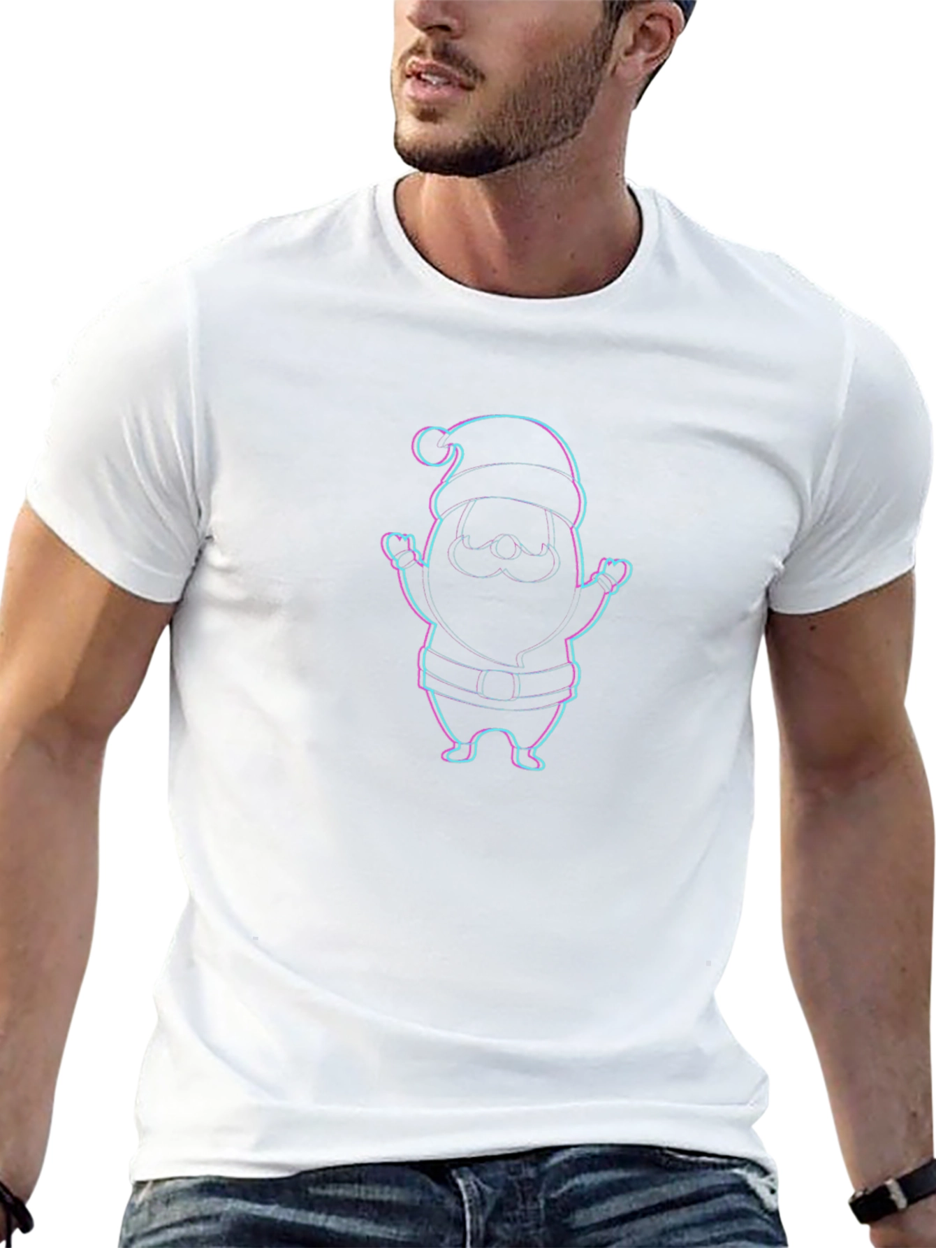 Festive Santa Graphic Tee - Black Crew Neck Shirt
