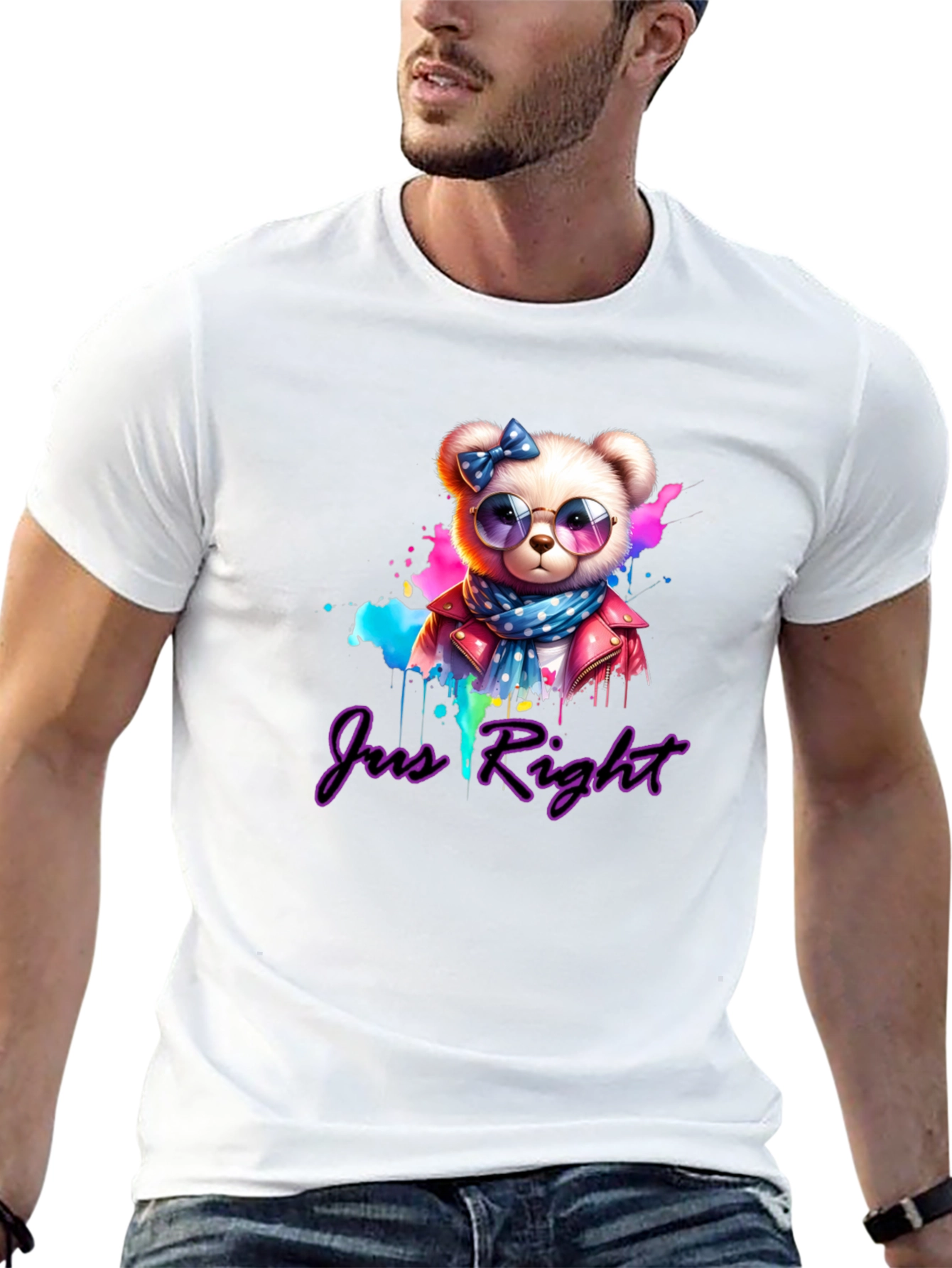 Just Right Bear Graphic Tee - Trendy Style