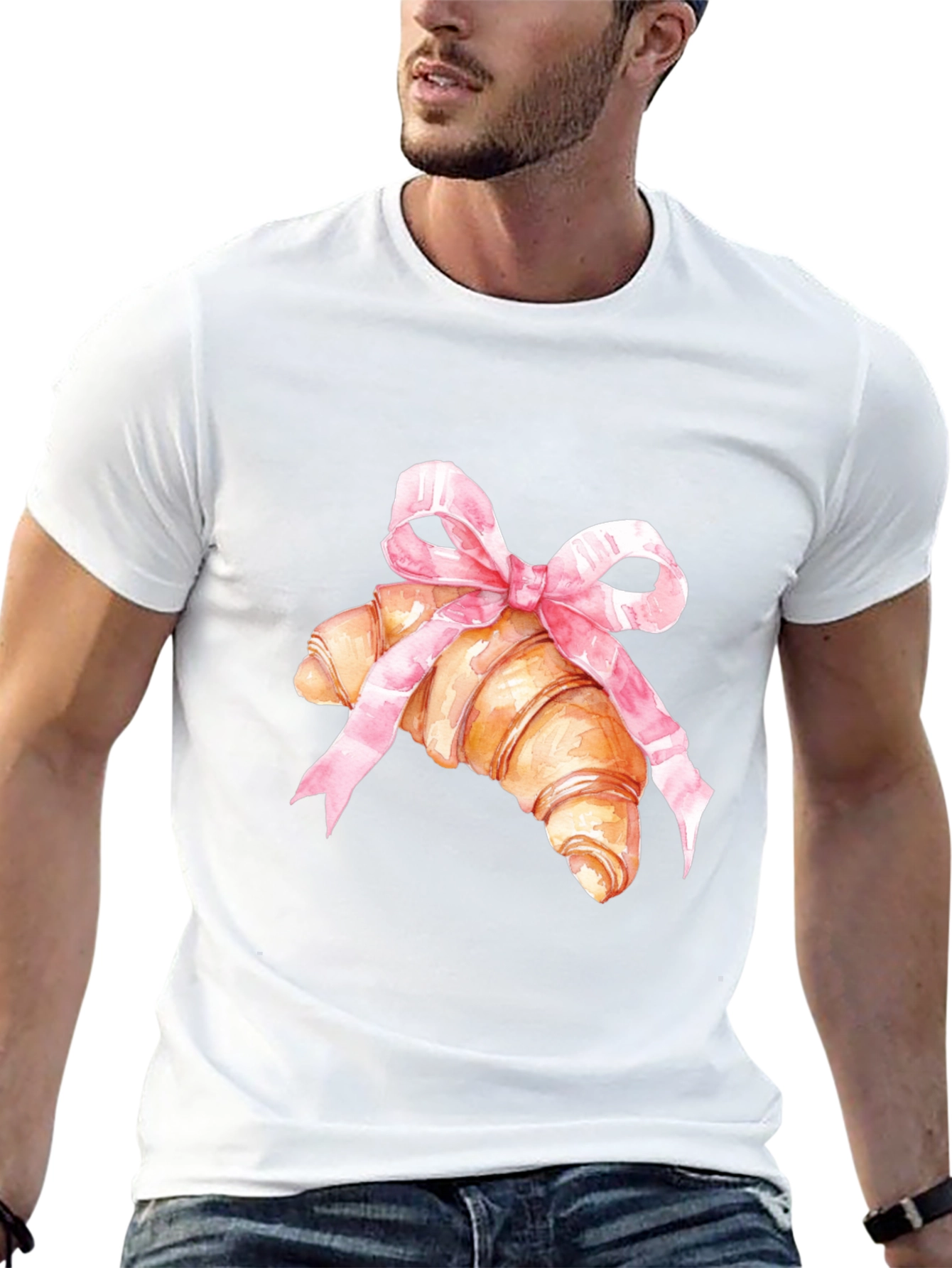 Croissant & Bow Graphic Tee - Trendy Comfort