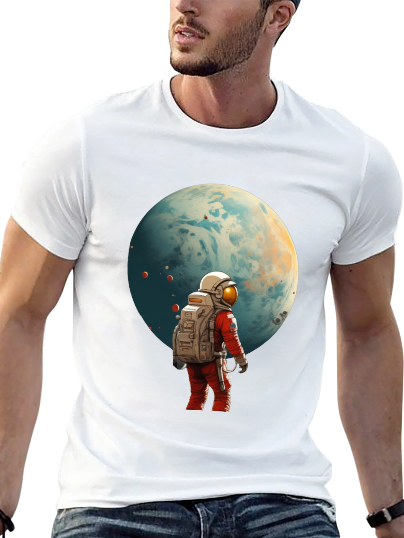 Astronaut Planet Graphic Tee - Black Cotton Blend