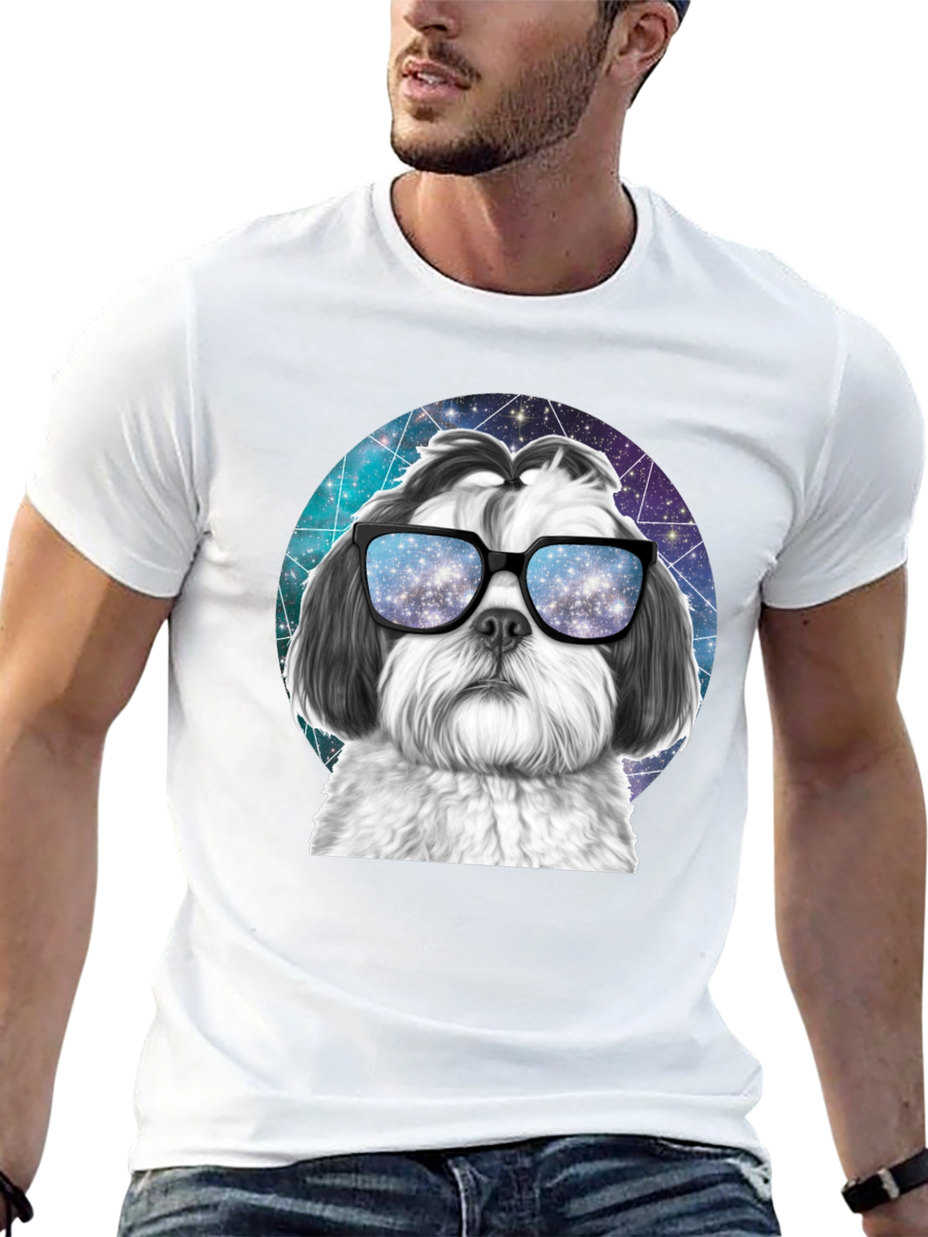 Cool Dog Graphic Tee - Galaxy Glasses