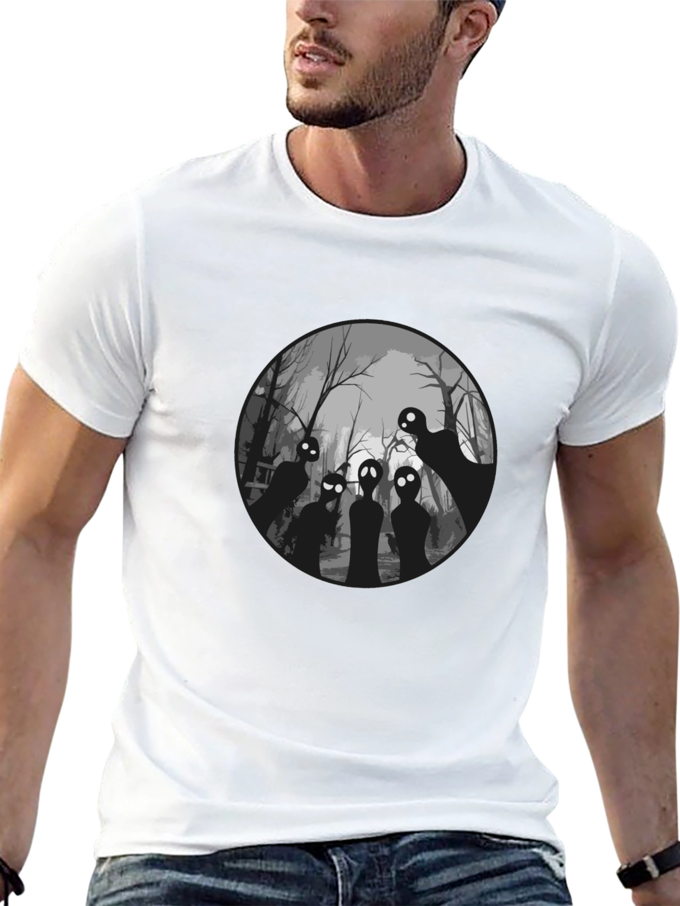 Spooky Forest Graphic Tee - Black Cotton T-Shirt