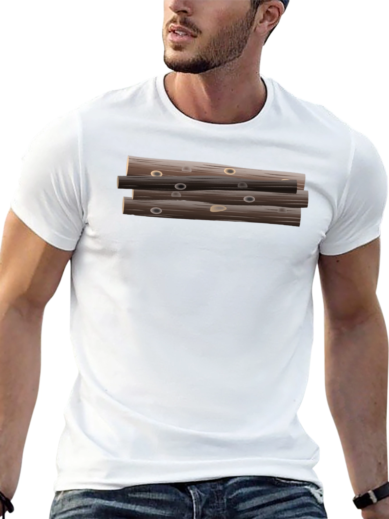 Stacked Logs Graphic Print Black T-Shirt for Men