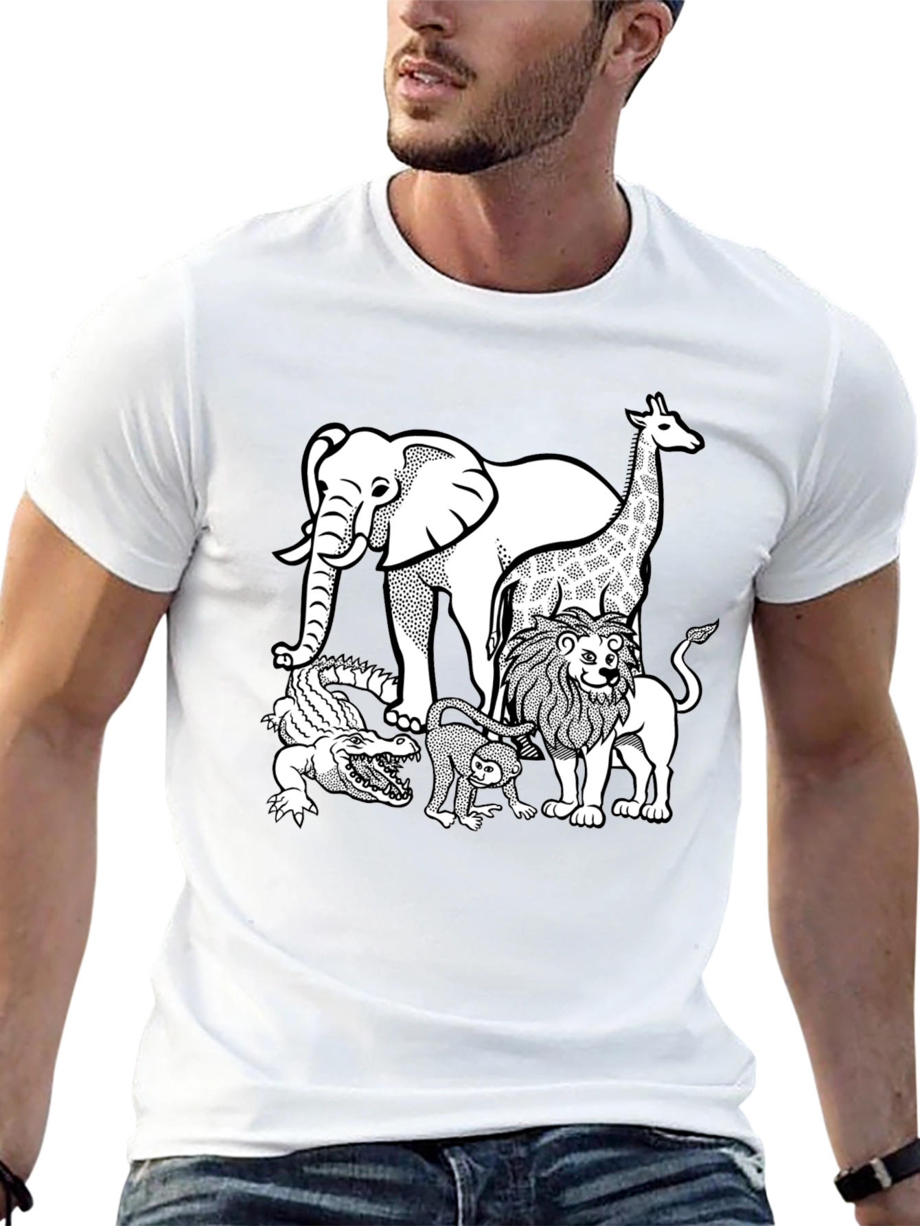 Zoo Animals Graphic Tee - Black Cotton T-Shirt