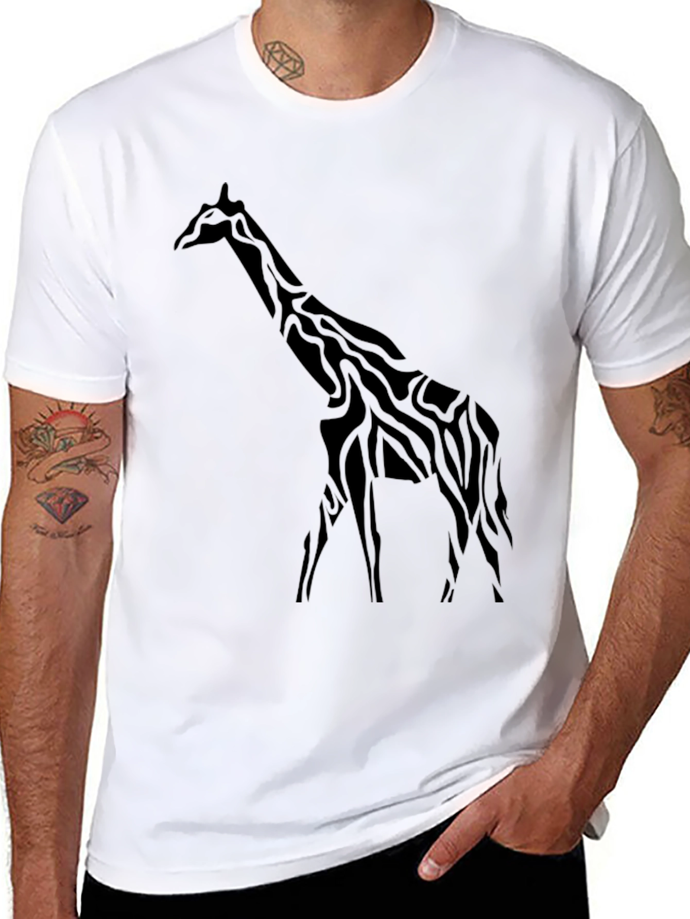 Giraffe Silhouette Mens Black T-Shirt