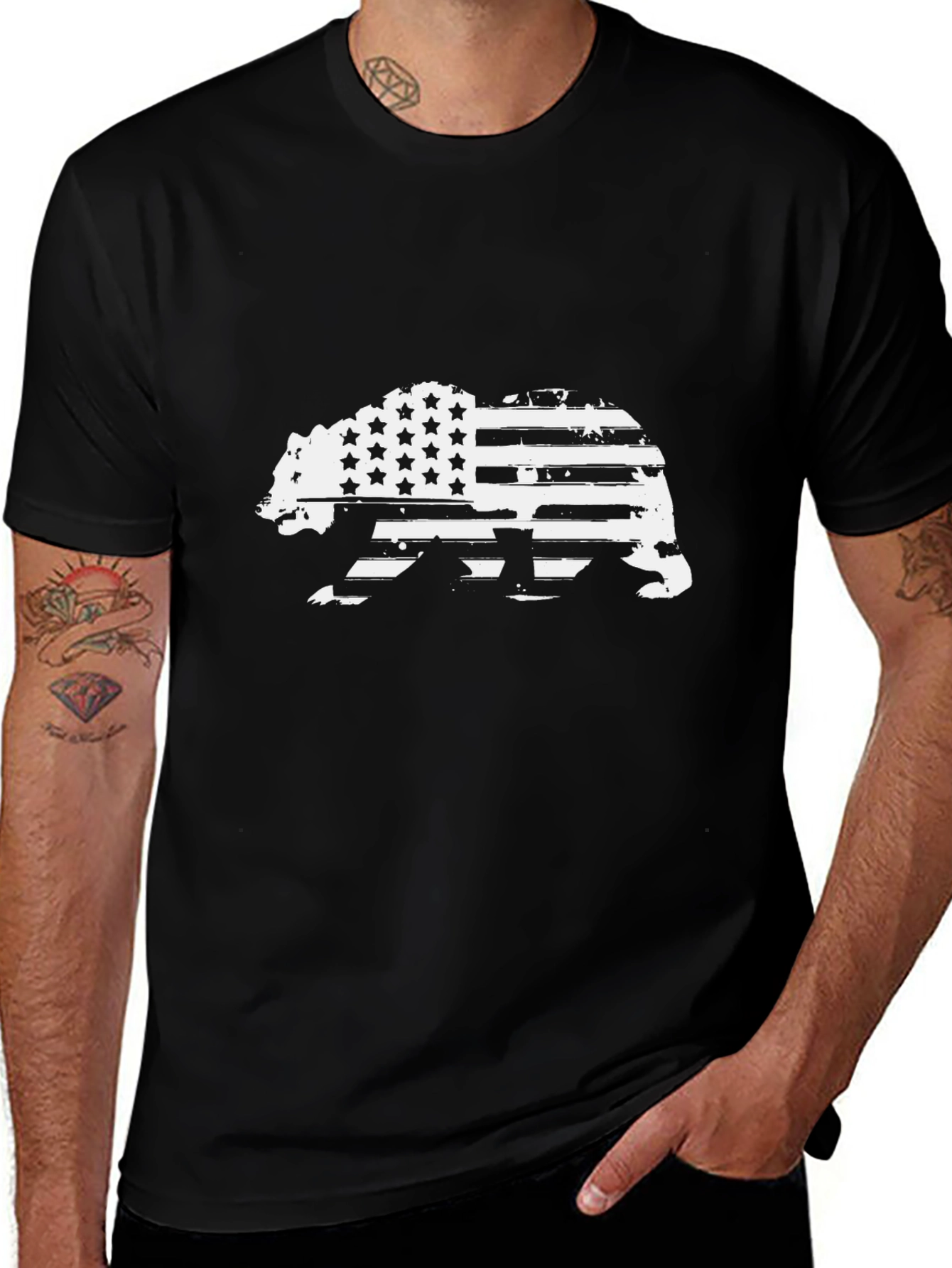 American Flag Bear Graphic T-Shirt
