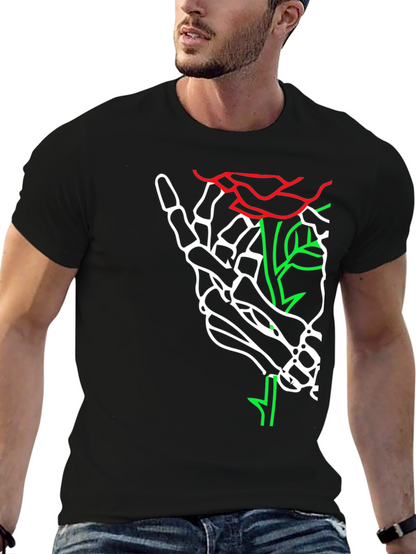 Skeleton Hand Rose Graphic Tee - Bold Black T-Shirt
