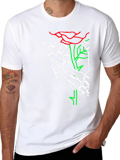 Skeleton Hand Rose Graphic Tee - Bold Black T-Shirt