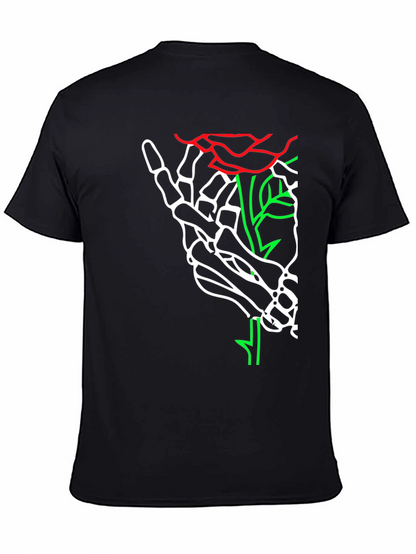 Skeleton Hand Rose Graphic Tee - Bold Black T-Shirt