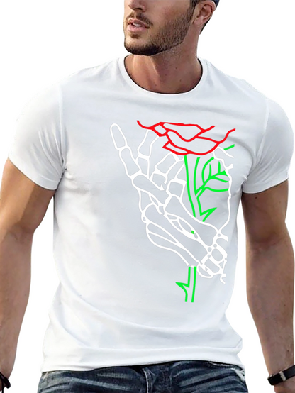 Skeleton Hand Rose Graphic Tee - Bold Black T-Shirt