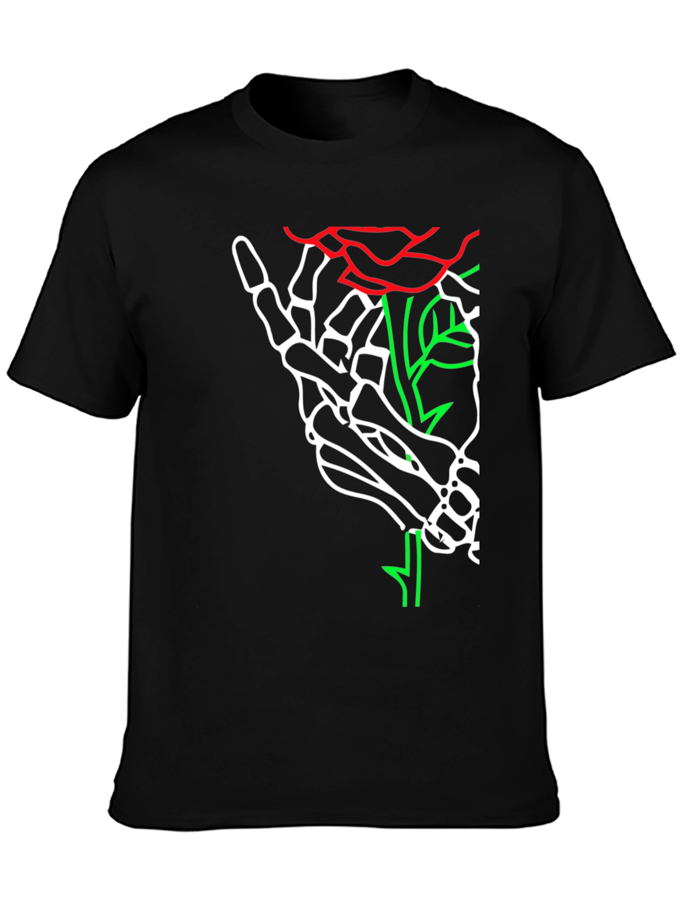 Skeleton Hand Rose Graphic Tee - Bold Black T-Shirt