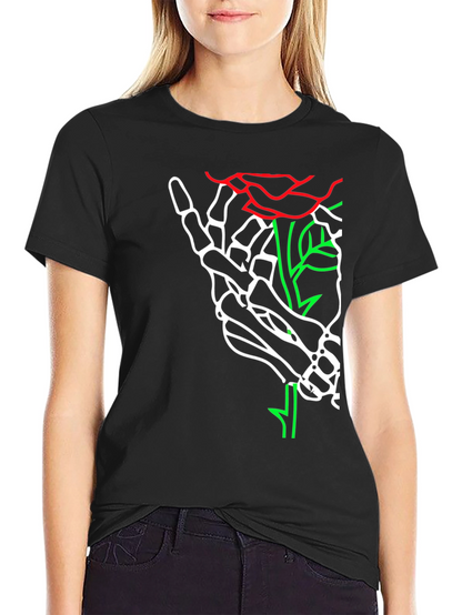 Skeleton Hand Rose Graphic Tee - Bold Black T-Shirt