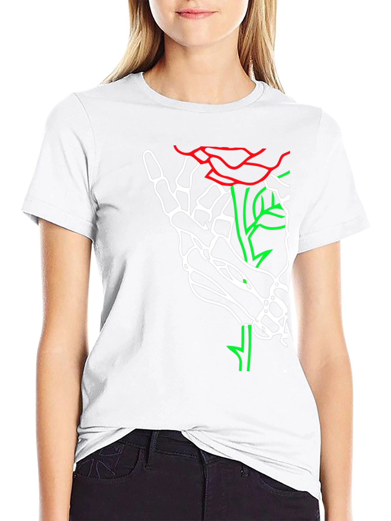 Skeleton Hand Rose Graphic Tee - Bold Black T-Shirt