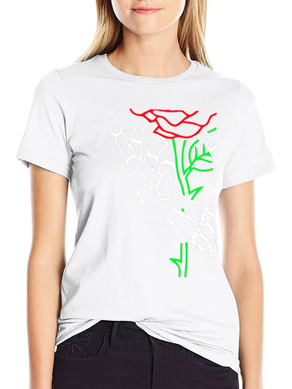 Skeleton Hand Rose Graphic Tee - Bold Black T-Shirt