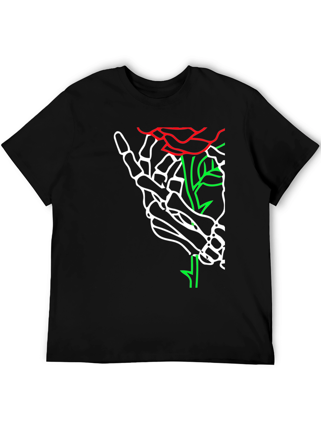 Skeleton Hand Rose Graphic Tee - Bold Black T-Shirt