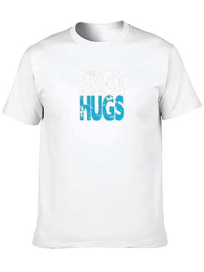 Free Hugs Graphic T-Shirt - Black Cotton Casual Tee
