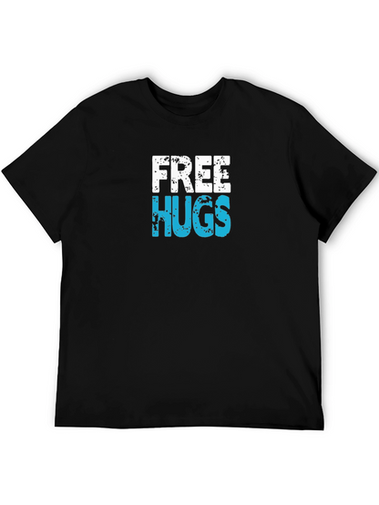 Free Hugs Graphic T-Shirt - Black Cotton Casual Tee