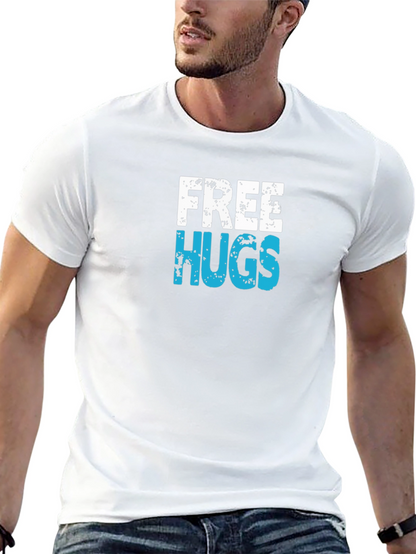 Free Hugs Graphic T-Shirt - Black Cotton Casual Tee