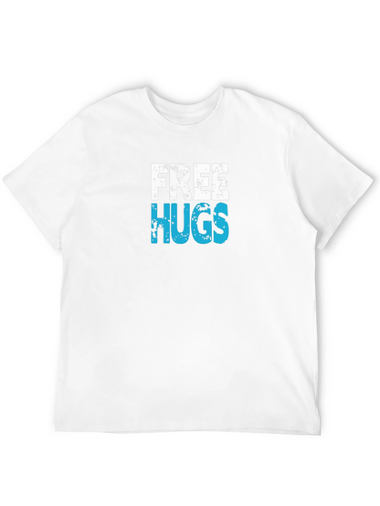 Free Hugs Graphic T-Shirt - Black Cotton Casual Tee
