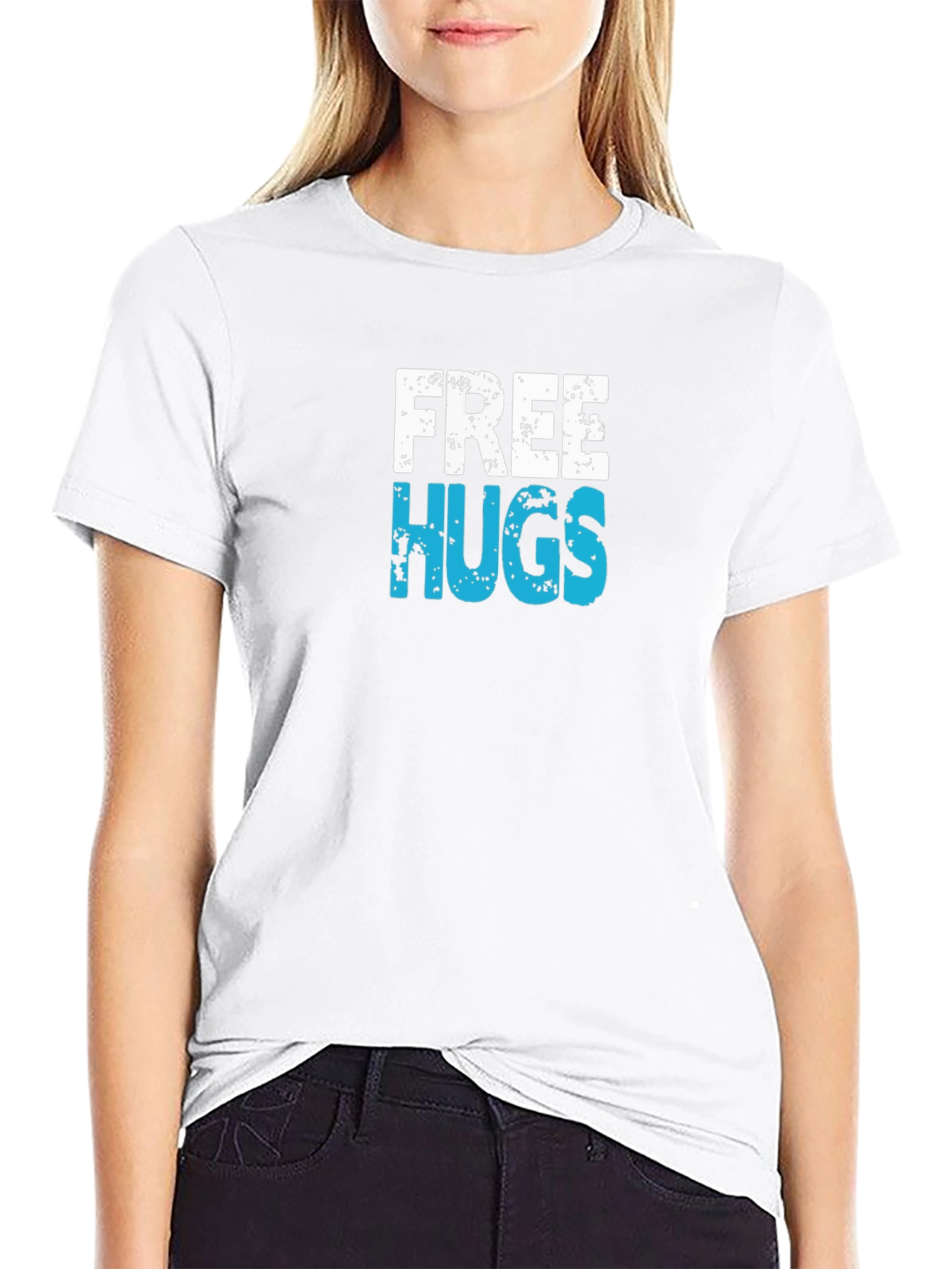 Free Hugs Graphic T-Shirt - Black Cotton Casual Tee