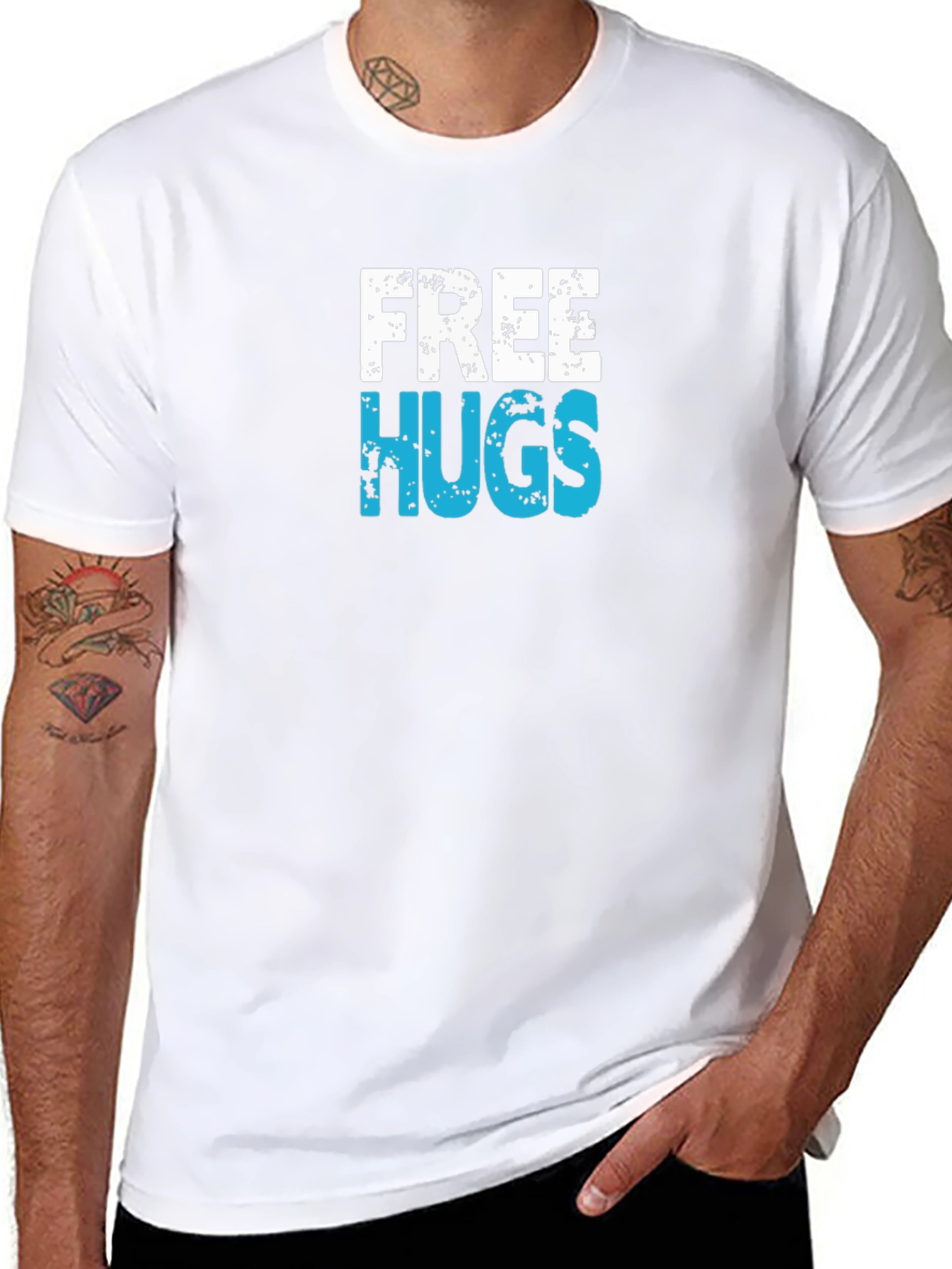 Free Hugs Graphic T-Shirt - Black Cotton Casual Tee