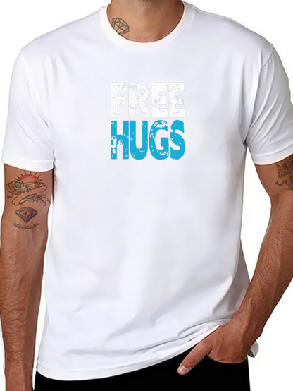 Free Hugs Graphic T-Shirt - Black Cotton Casual Tee