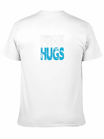Free Hugs Graphic T-Shirt - Black Cotton Casual Tee