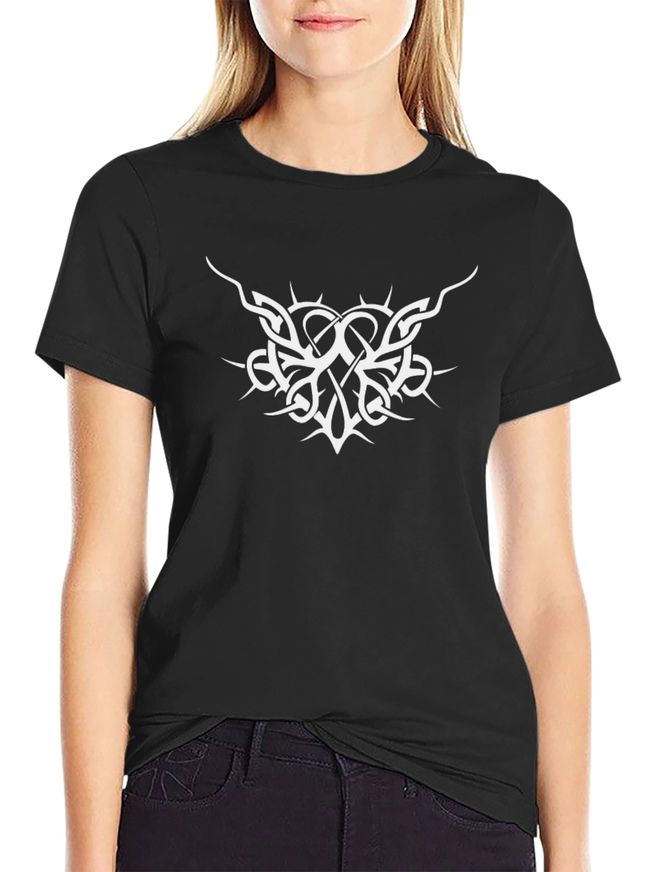 Black T-Shirt with White Tribal Graphic