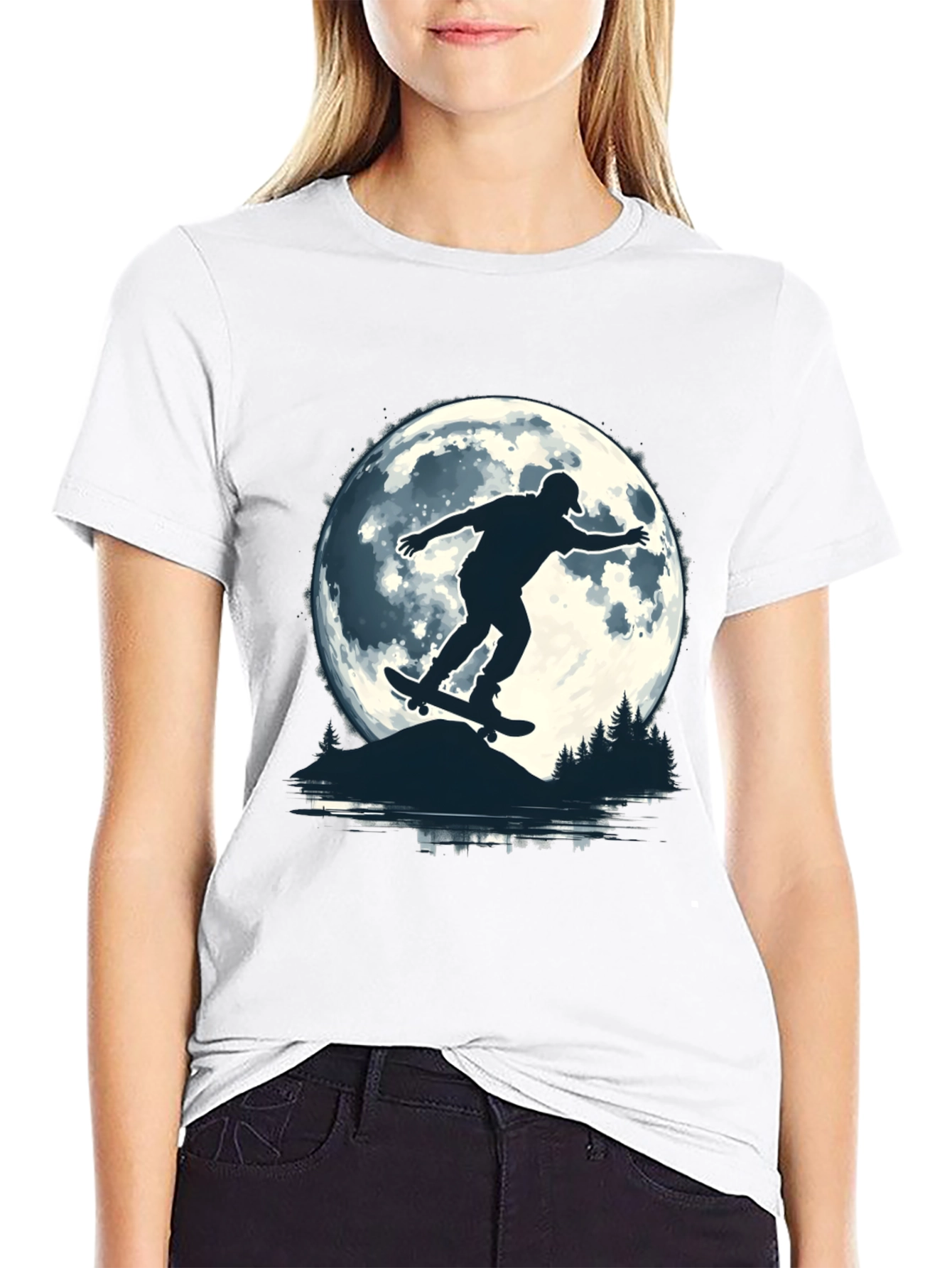 Skater Moon Graphic Tee - Black Cotton