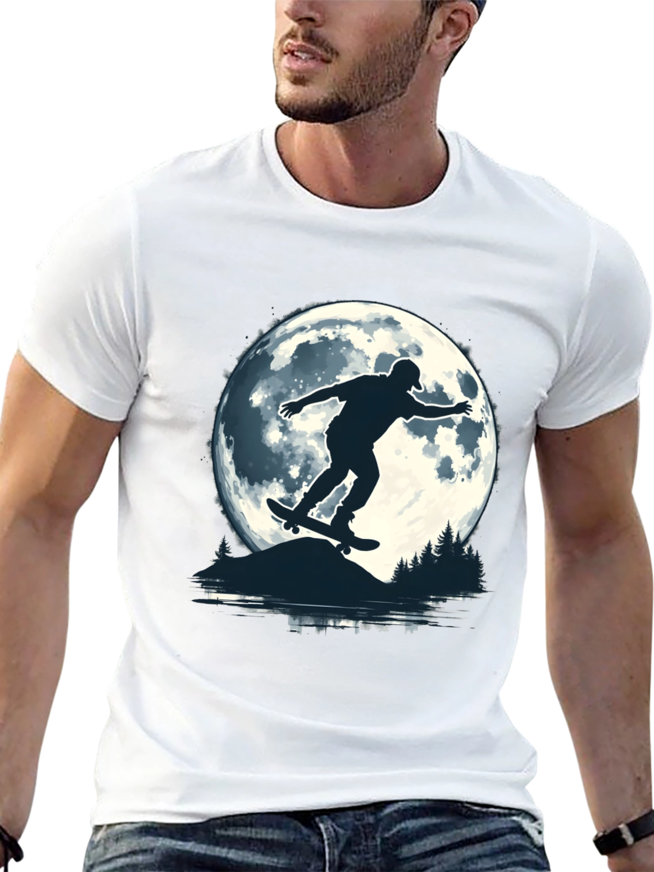 Skater Moon Graphic Tee - Black Cotton