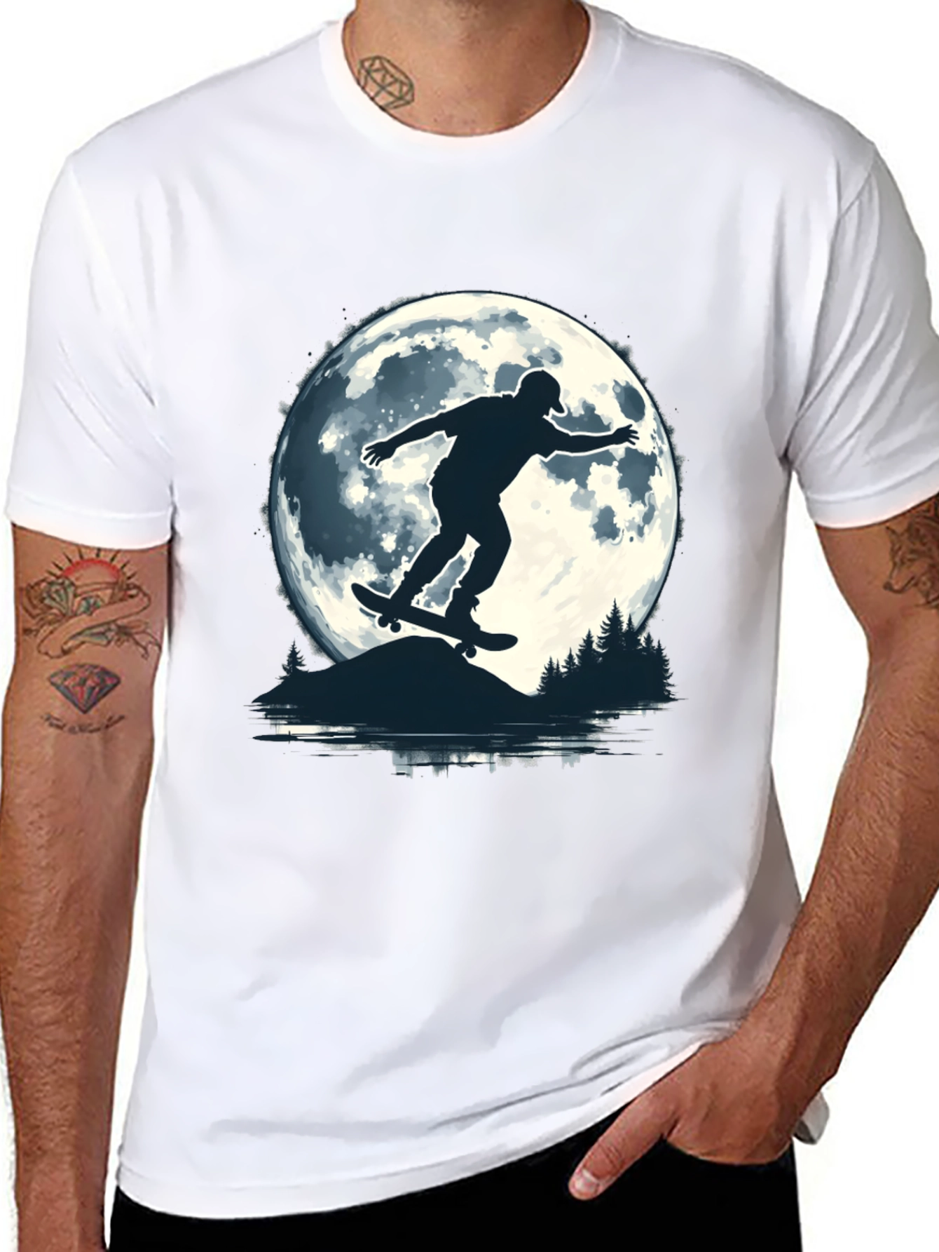 Skater Moon Graphic Tee - Black Cotton
