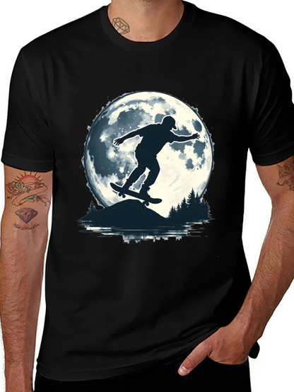 Skater Moon Graphic Tee - Black Cotton