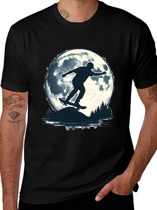Skater Moon Graphic Tee - Black Cotton
