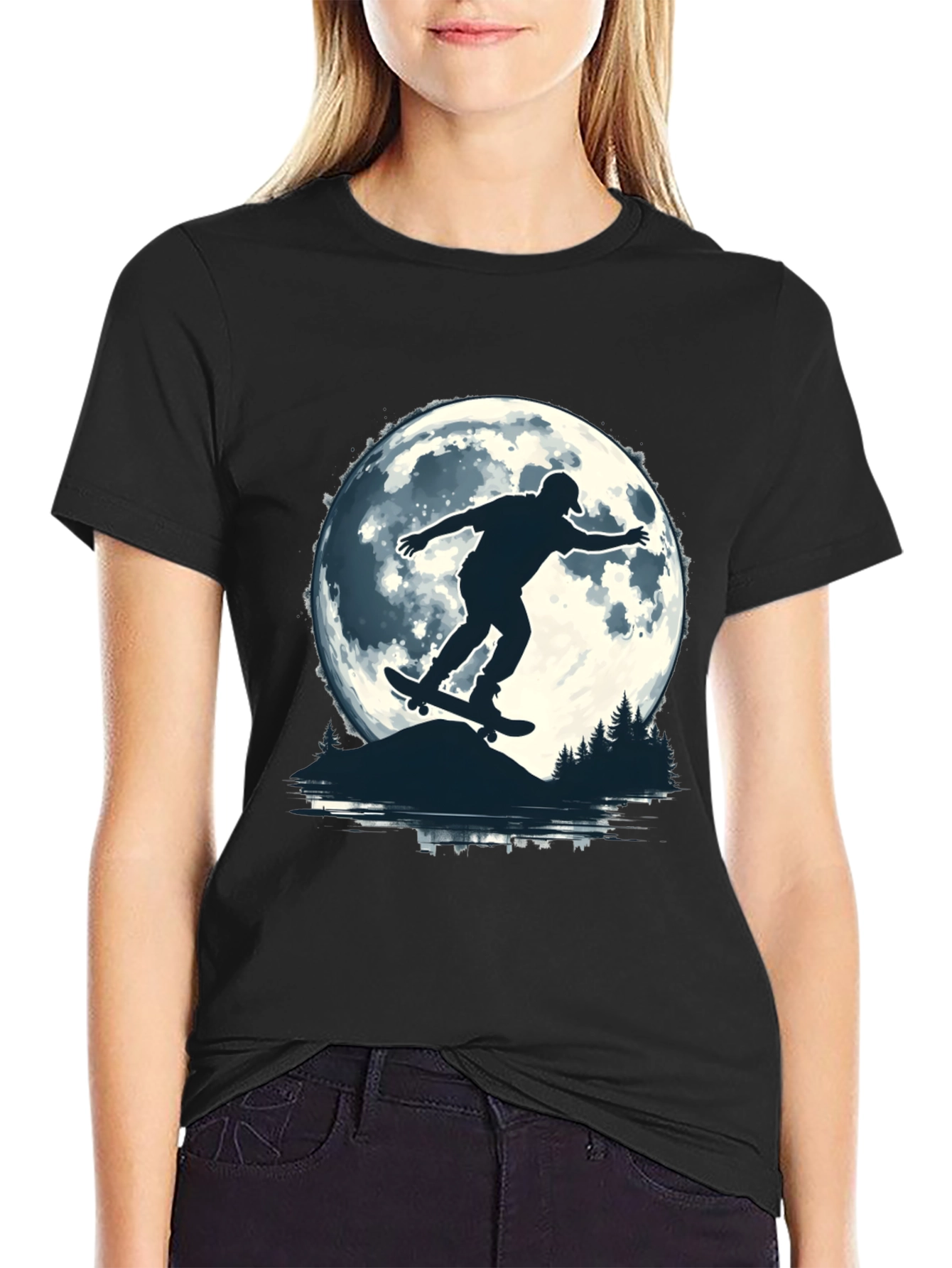 Skater Moon Graphic Tee - Black Cotton